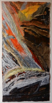 Deluge, Wrecked Ship,
Mixed Media on
Nepalese Paper
111 x 54cm Deluge, Wrecked Ship,
Mixed Media on
Nepalese Paper
111 x 54cm