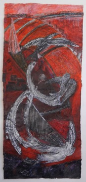 Crows, Red Drawing Mixed media on Nepalese paper, 112 x 50cm