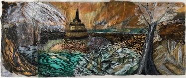 Storm Over Shrine
Mixed media on Nepalese
paper, 51 x 126cm Storm Over Shrine
Mixed media on Nepalese
paper, 51 x 126cm