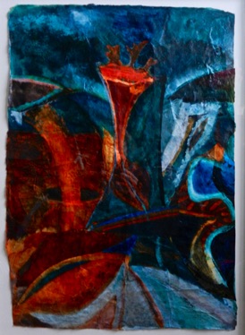 Flower of the Volcano
Mixed media on Nepalese paper, 68 x 48cm Flower of the Volcano
Mixed media on Nepalese paper, 68 x 48cm